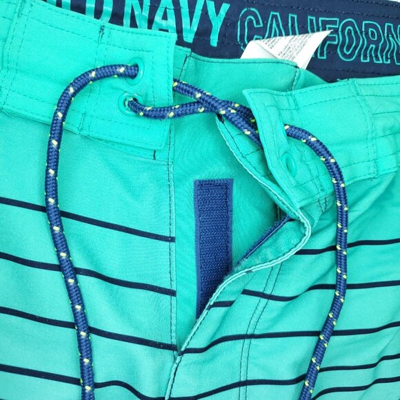 Old Navy California Boardshorts Mens 36x9" Green Striped Swim Stretch - Picture 2 of 8